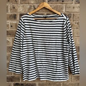 J. Crew Striped Boatneck 3/4 Sleeve Top - White & Navy size XL